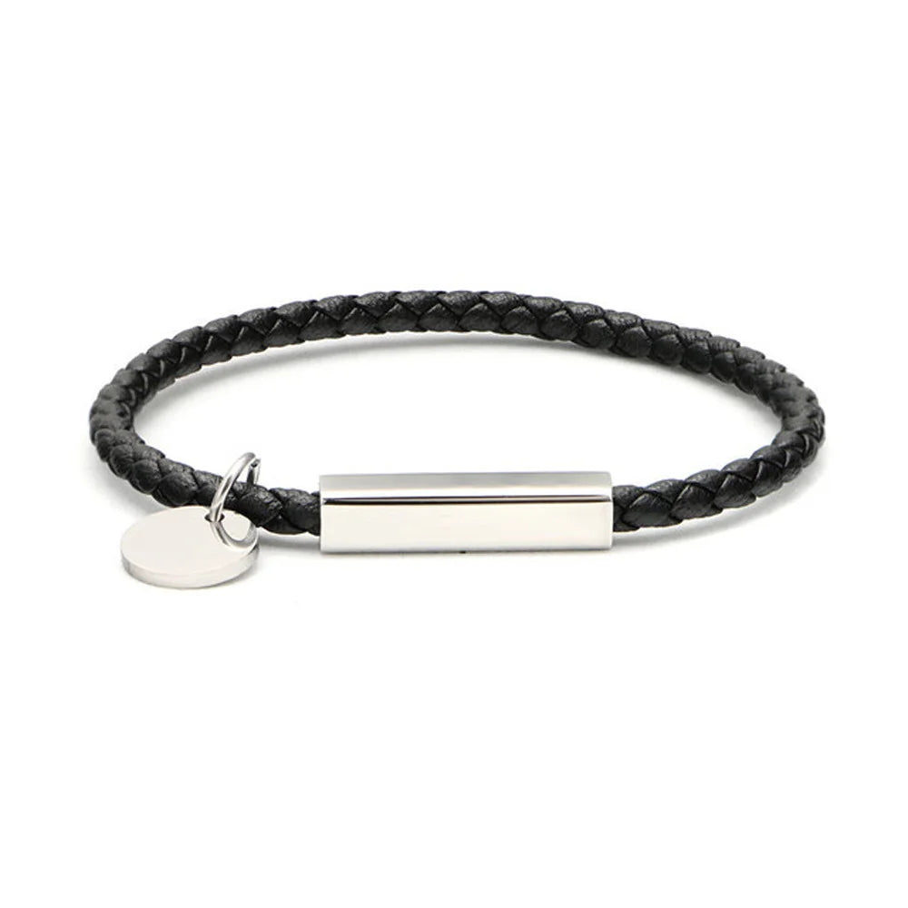 Engraved Heart Magnetic Leather Bangle