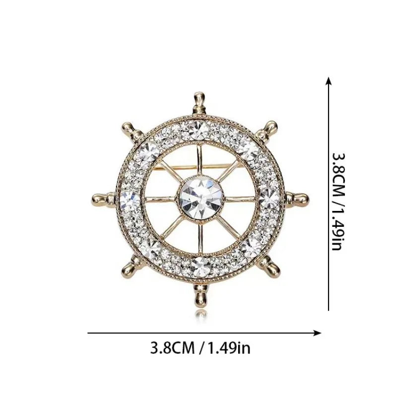 Navy Style Diamond Rudder Brooch