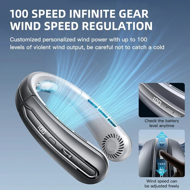 8000mAh USB Hanging Neck Fan LED