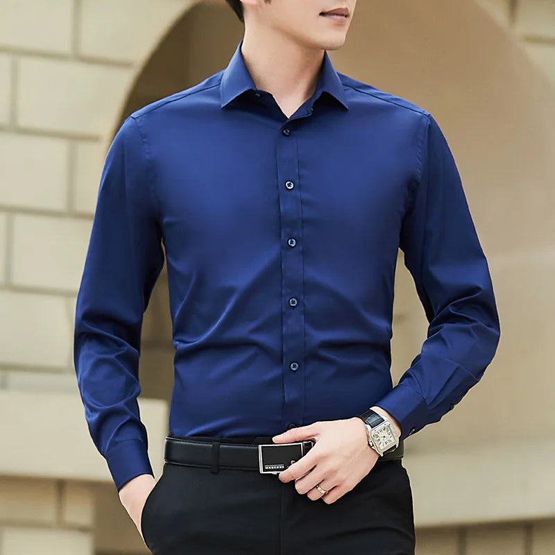 Plus Size Men’s Solid Long Sleeve Shirt