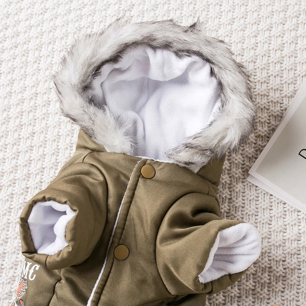 Hooded Driver-Style Dog Winter Jumpsuit