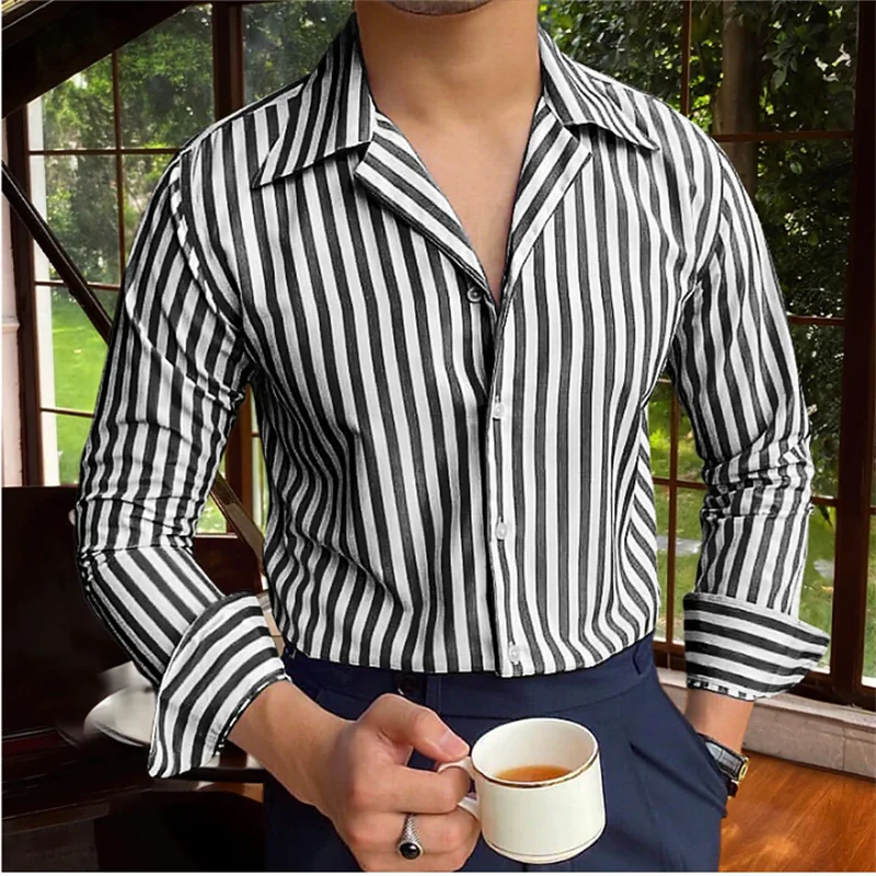 Men’s Blue Striped Long Sleeve Button Shirt