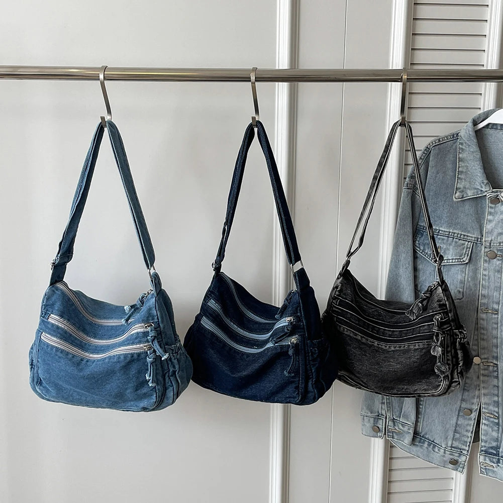 Women Denim Large Crossbody Messenger Bag