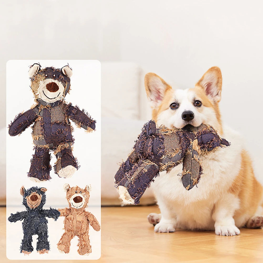 Squeaky Plush Bear Dog Toy Durable Fun