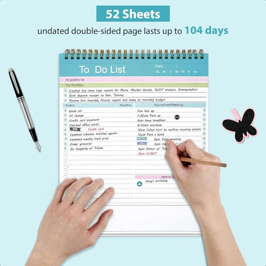 Spiral To-Do List Notepad Daily 52 Sheets