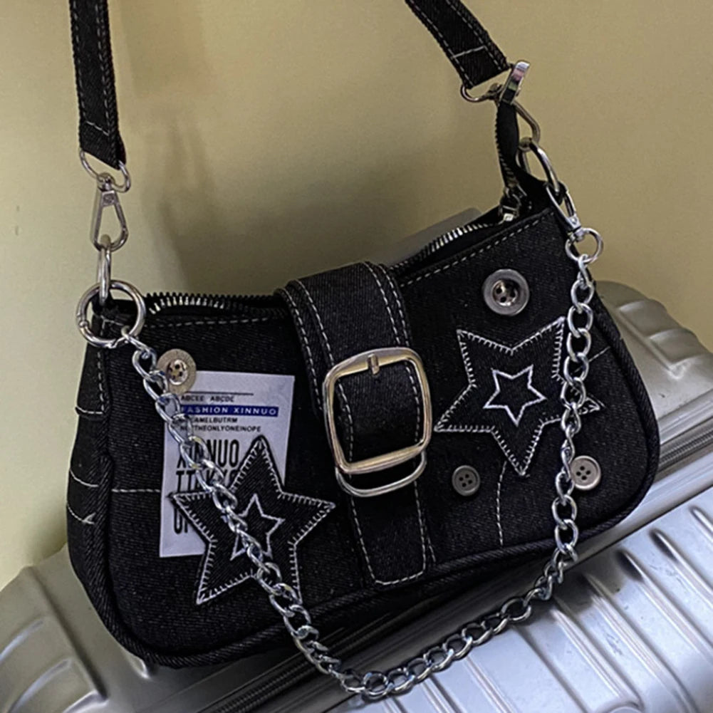 Y2K Star Denim Shoulder Underarm Bag