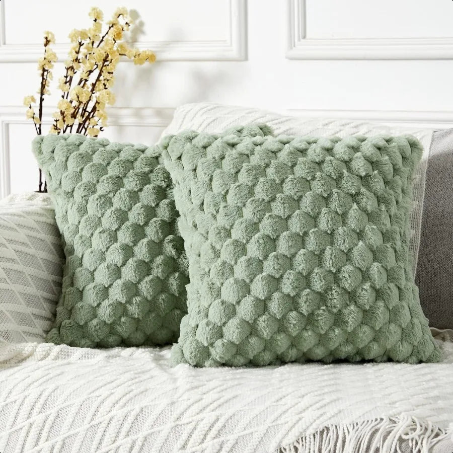Set of 2 Soft Plush Faux Fur Pillow Covers