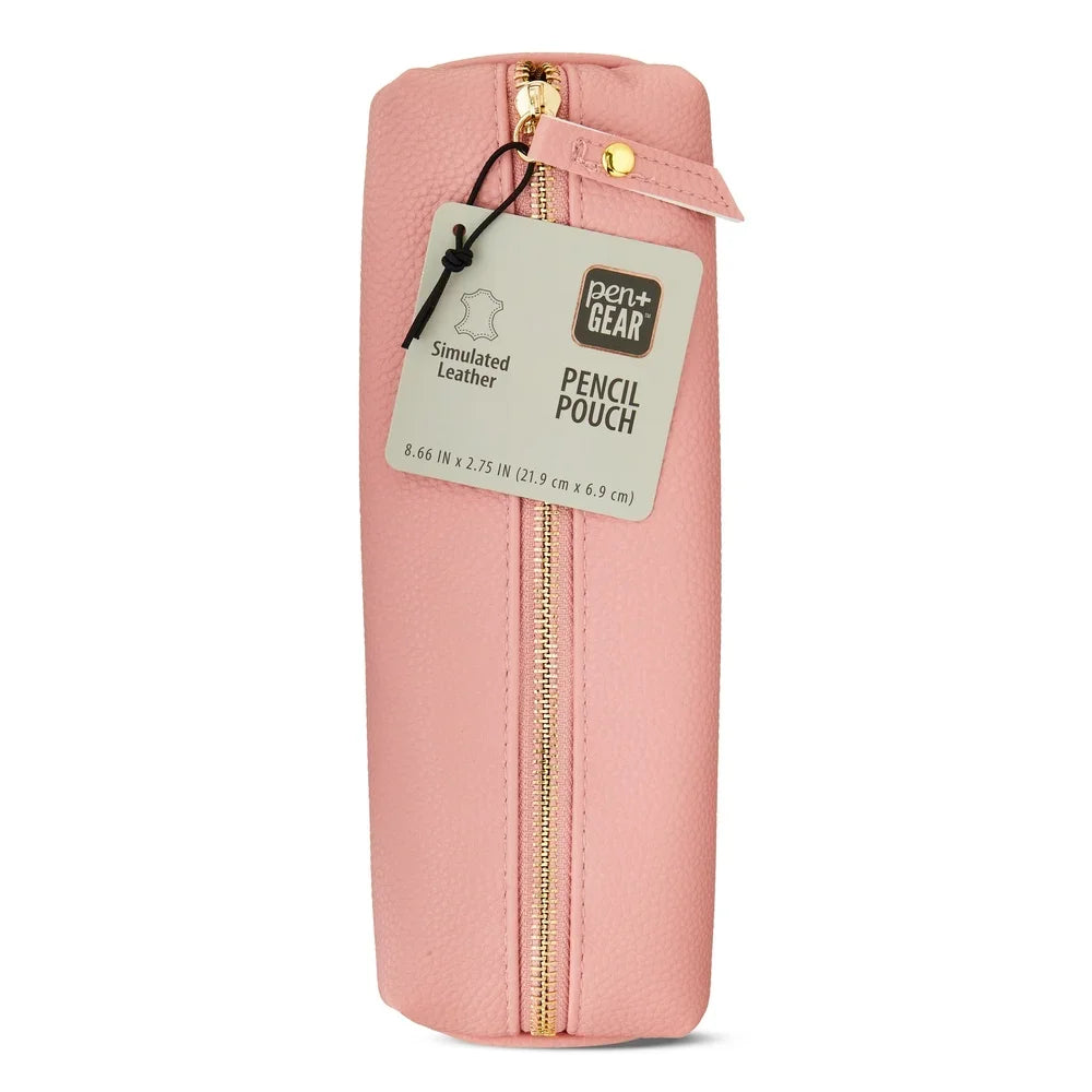 Simulated Leather Pencil Case Gold Zip