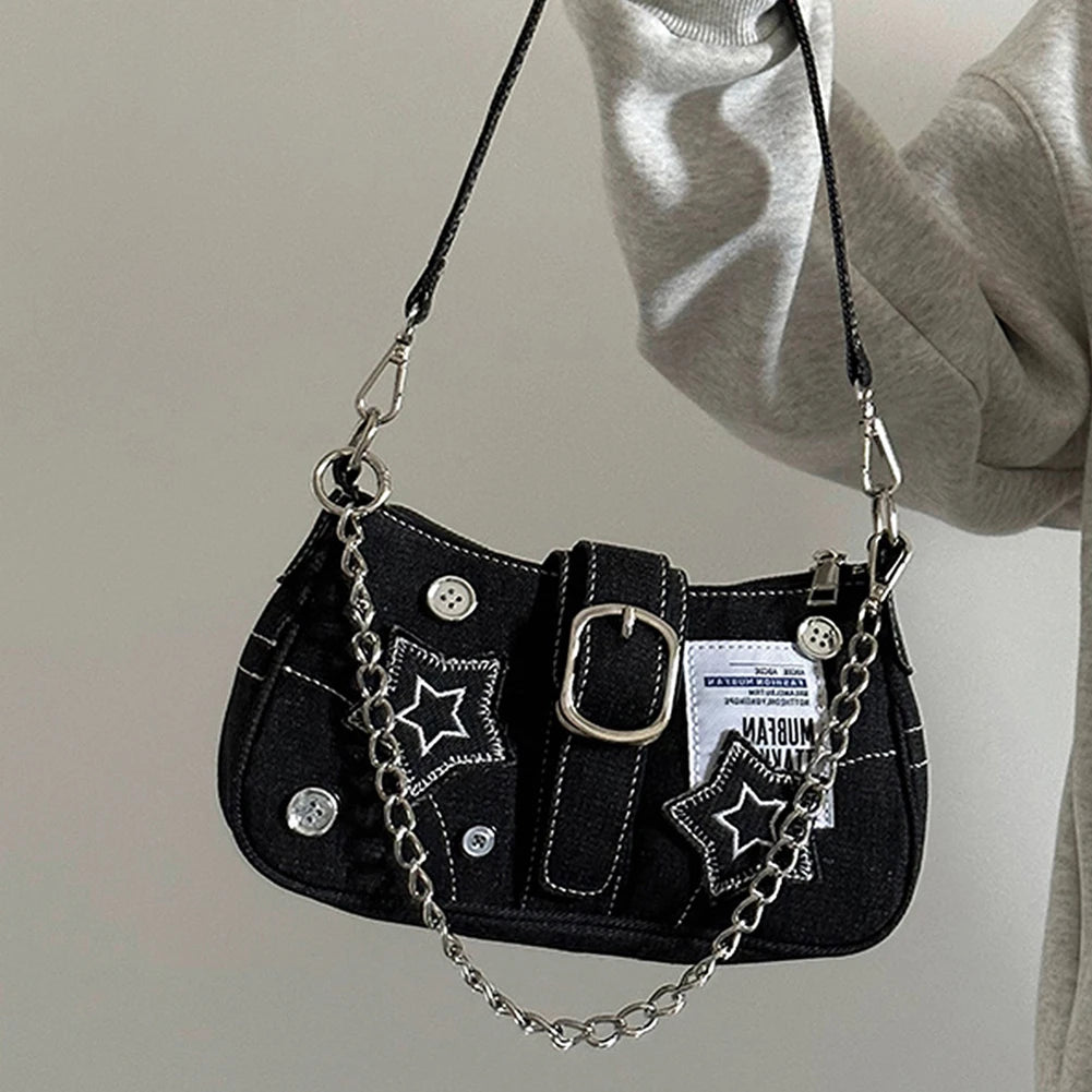 Y2K Star Denim Shoulder Underarm Bag