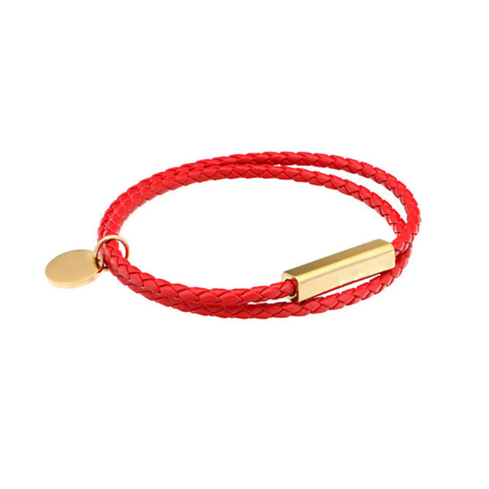 Engraved Heart Magnetic Leather Bangle