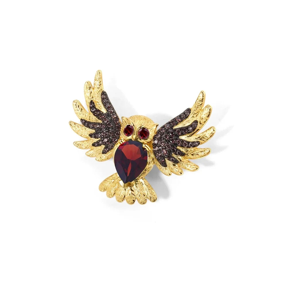 GEM'S BALLET Silver Owl Brooch Pin