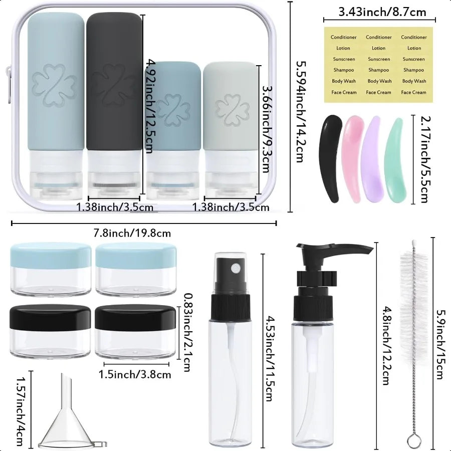 18-Pack Silicone Travel Bottles Set