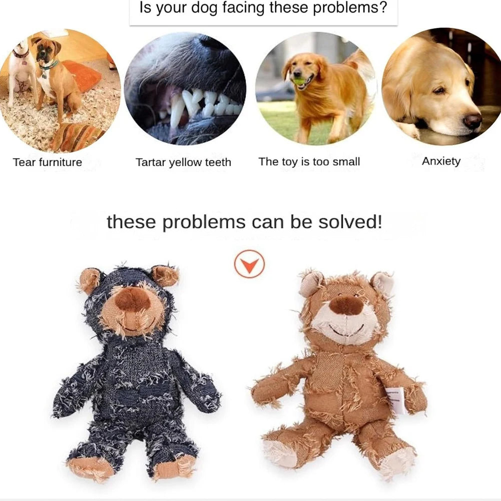 Squeaky Plush Bear Dog Toy Durable Fun