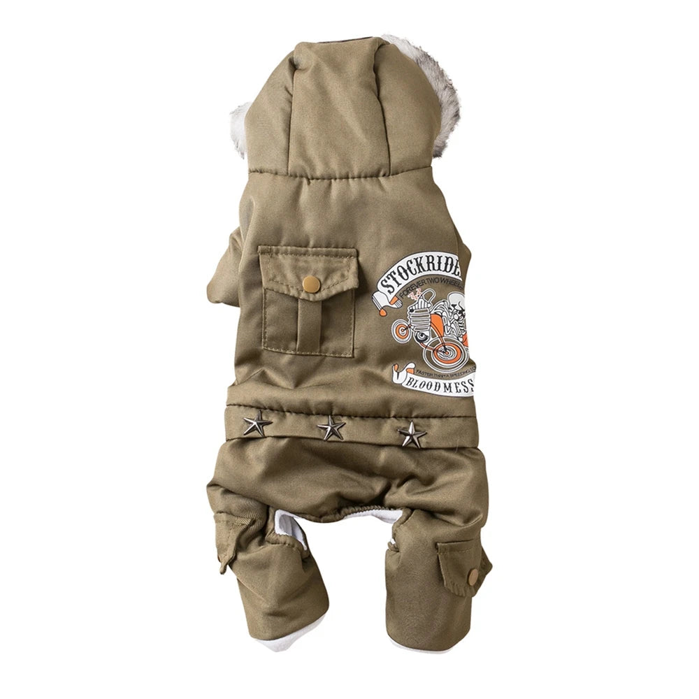 Hooded Driver-Style Dog Winter Jumpsuit