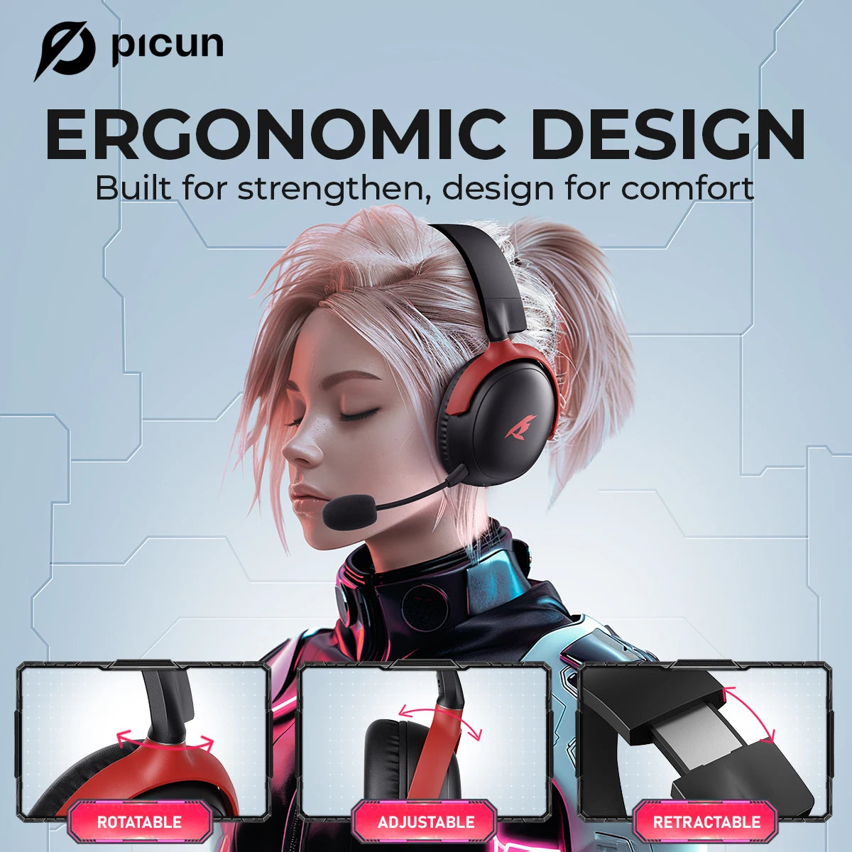 Picun G3 Kabelloses Gaming-Headset mit Mikrofon