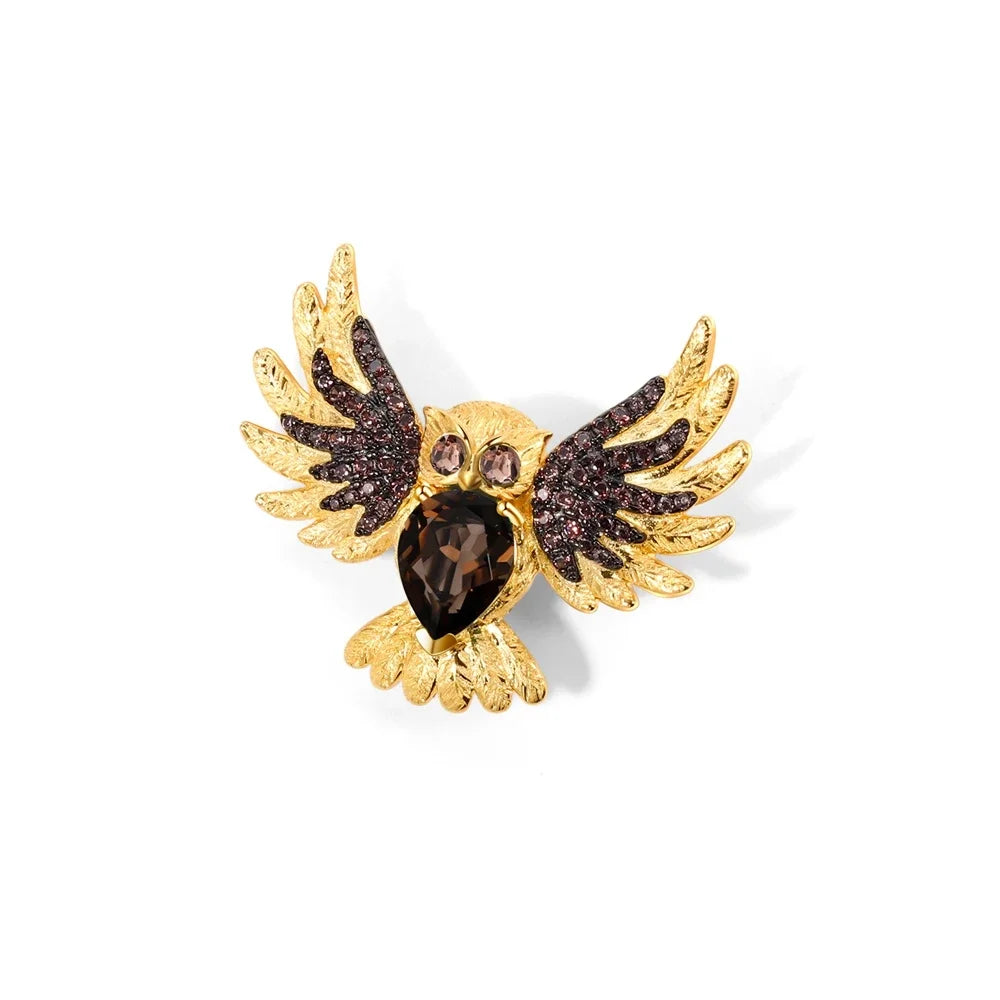 GEM'S BALLET Silver Owl Brooch Pin