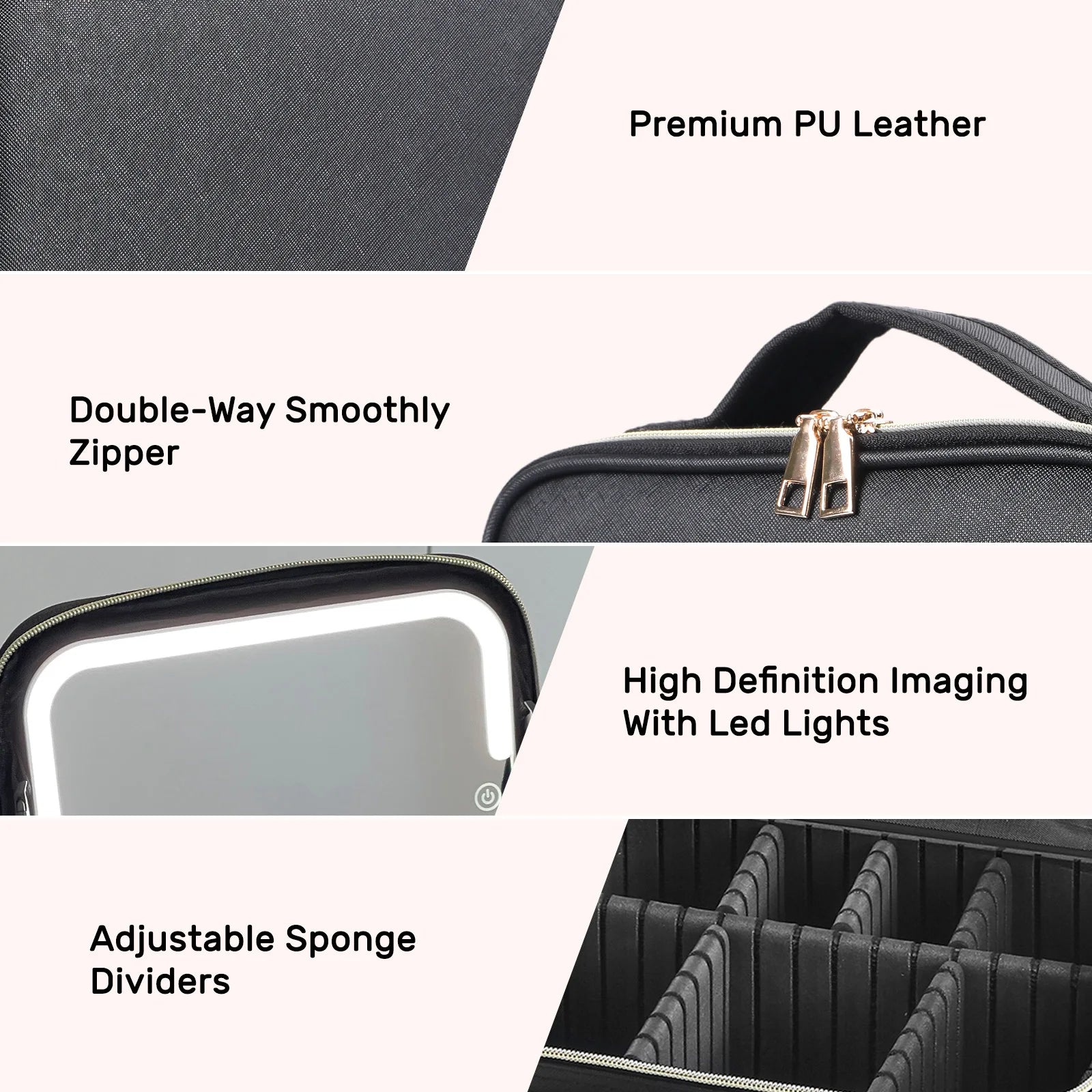 Travel Makeup Bag with LED Mirror