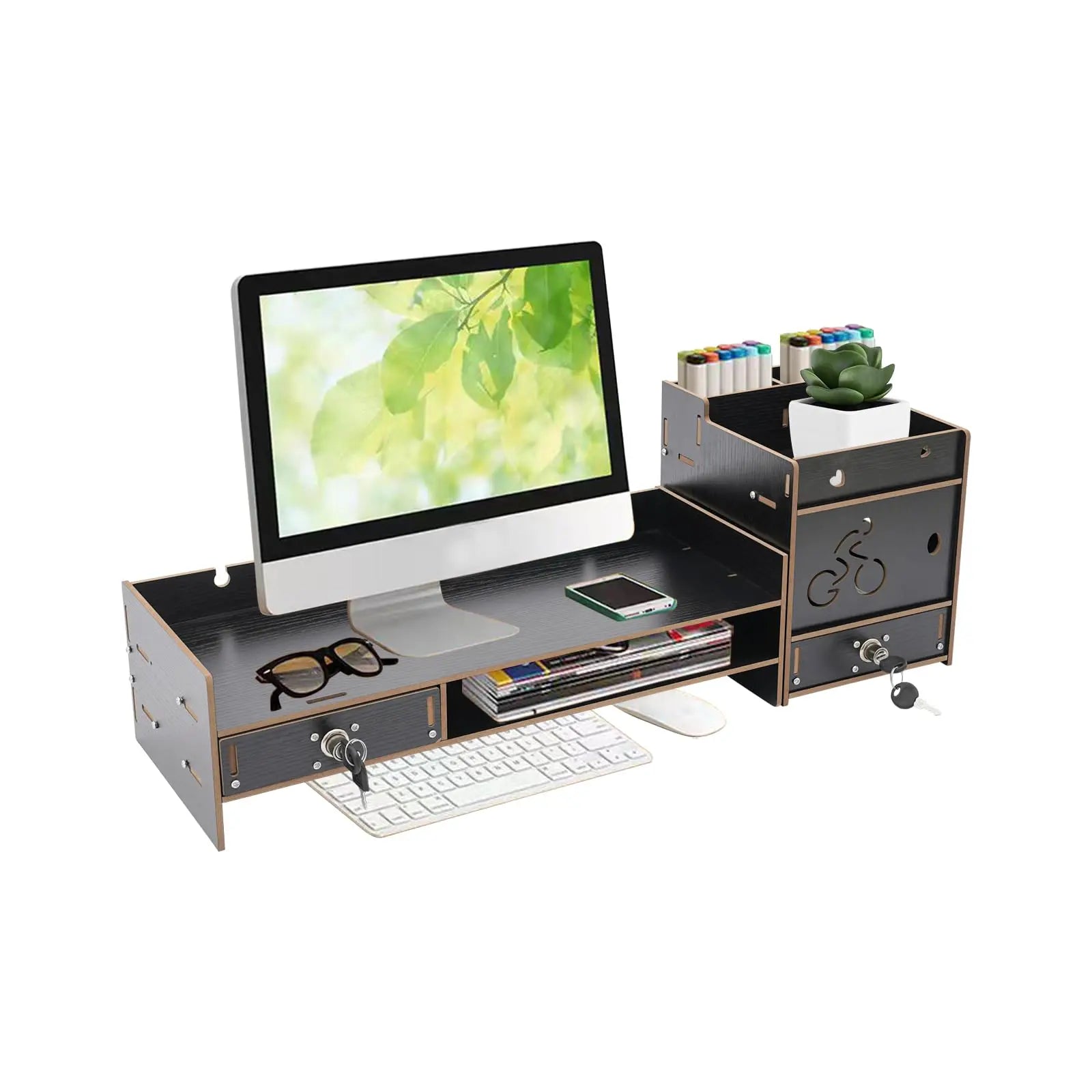 Wood Monitor Stand with Drawers