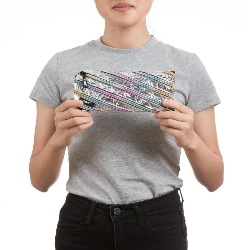 Metallic Silver Pencil Case Organizer