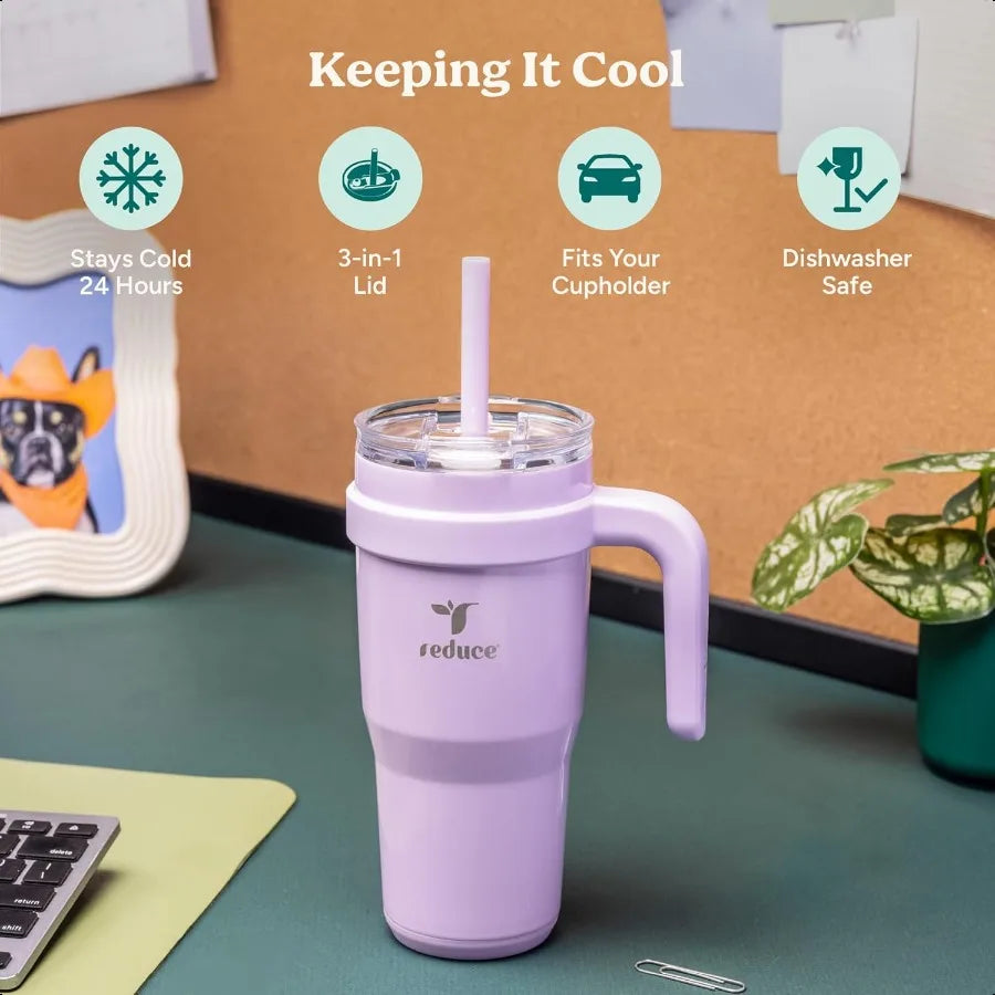24oz Insulated Tumbler with Handle & Straw