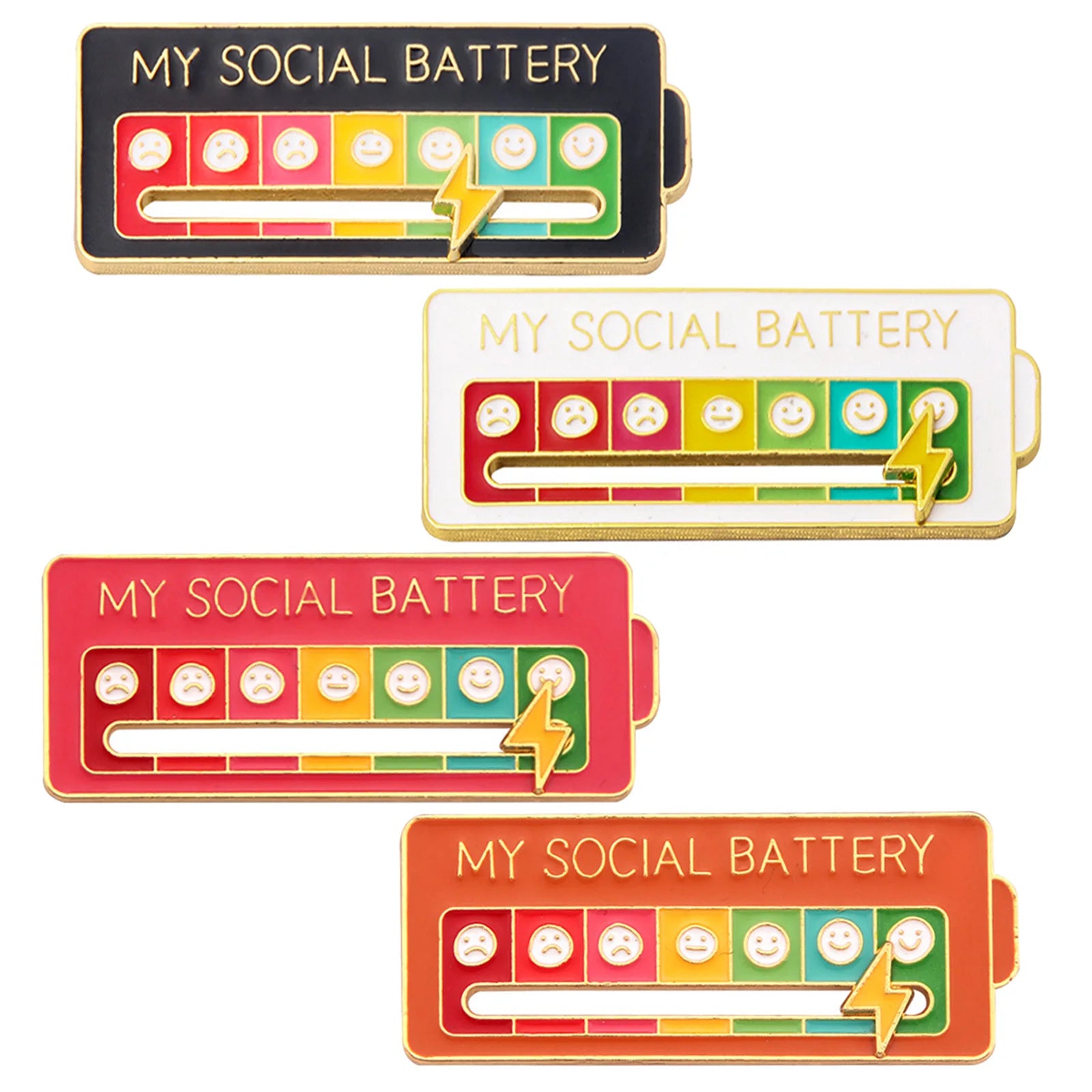 Enamel Mood Battery Brooch Pin Set