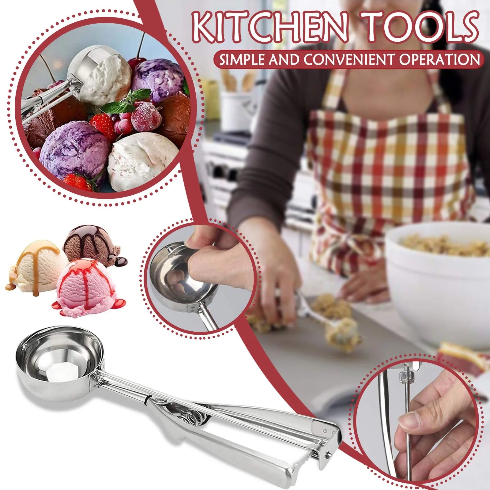 3pc Stainless Steel Scoop Set with Spring