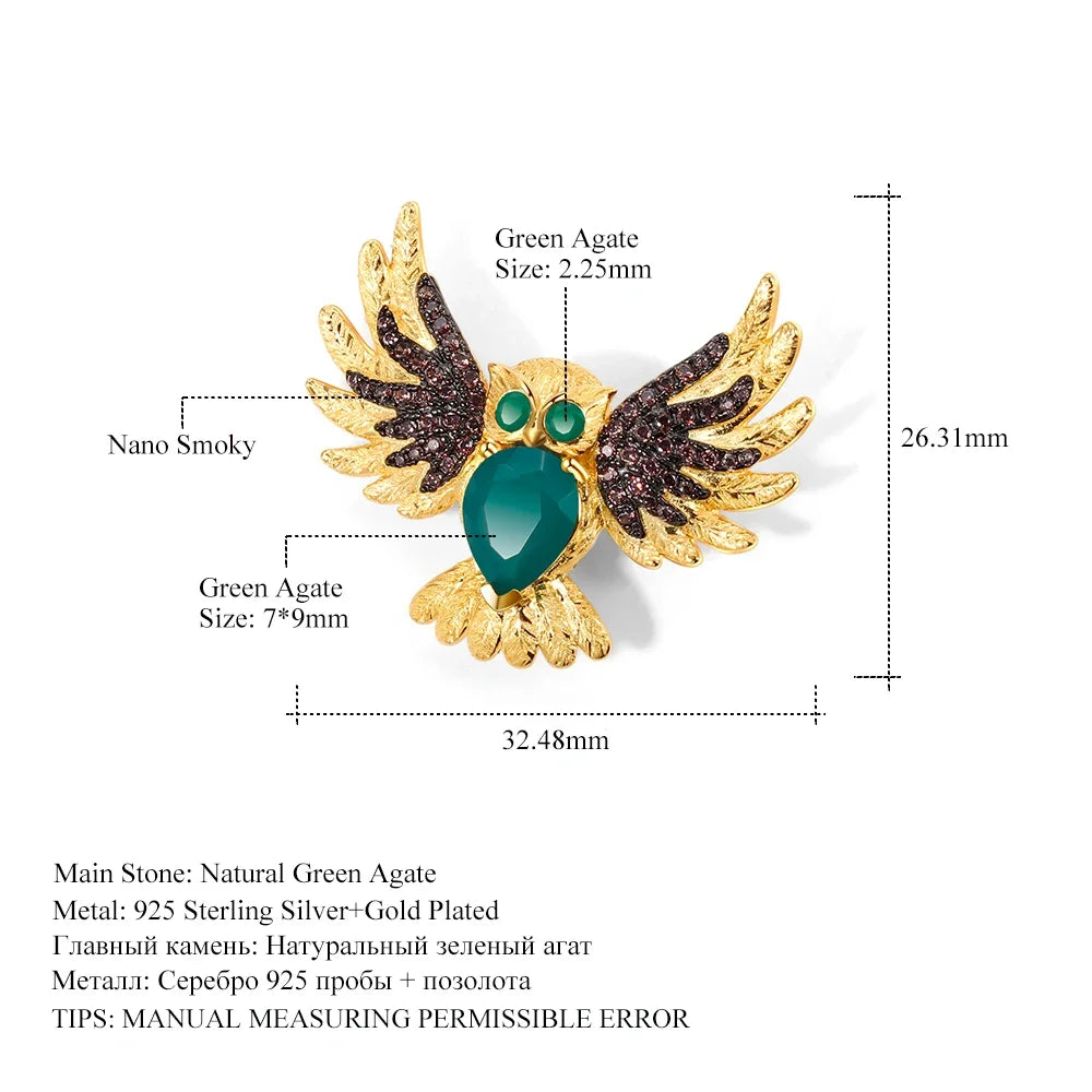 GEM'S BALLET Silver Owl Brooch Pin