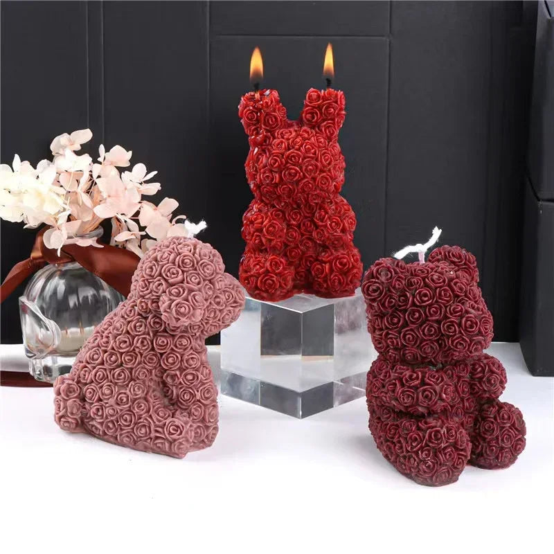 3D Rose Bear Silicone Candle Mold DIY Gift