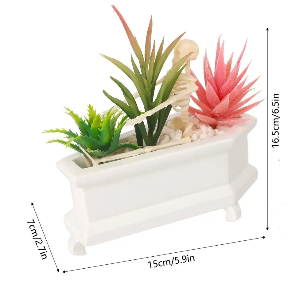 Coffin Skull Fake Plant with Succulents