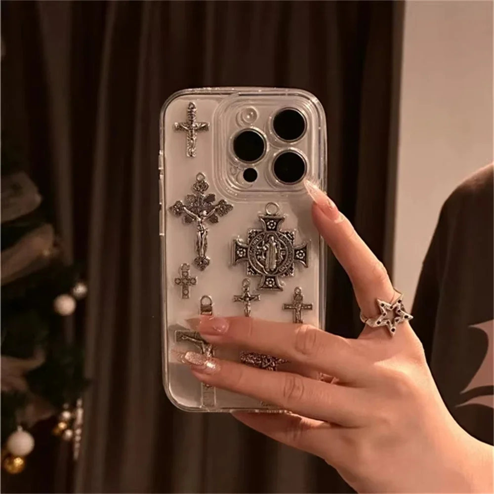 Retro Gothic 3D Metal Cross iPhone Case