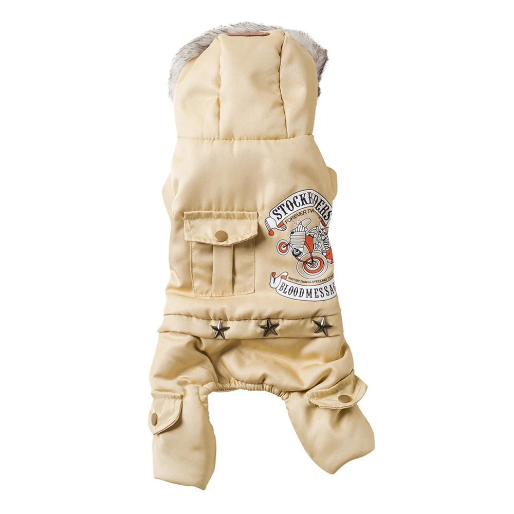 Hooded Driver-Style Dog Winter Jumpsuit