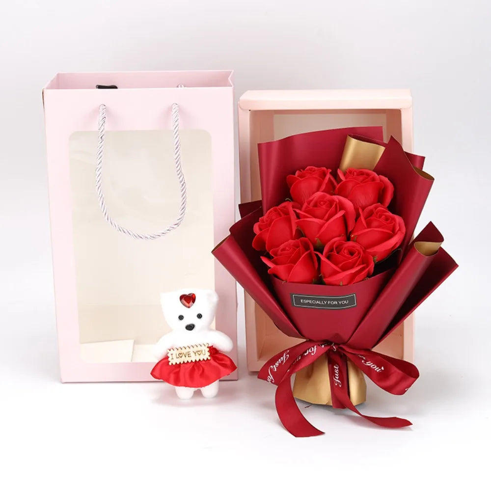 Valentine’s Day Rose Bouquet with Teddy Bear Gift