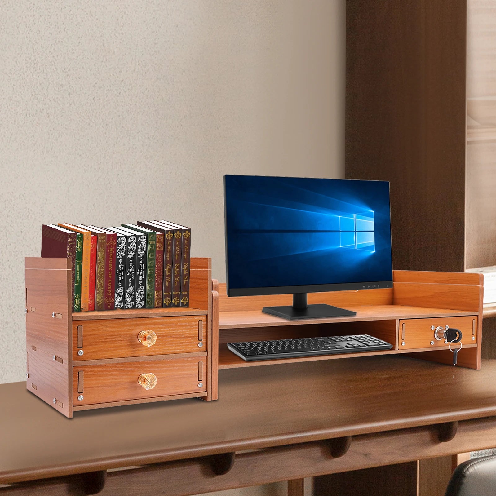 Tabletop Monitor Stand with Drawers