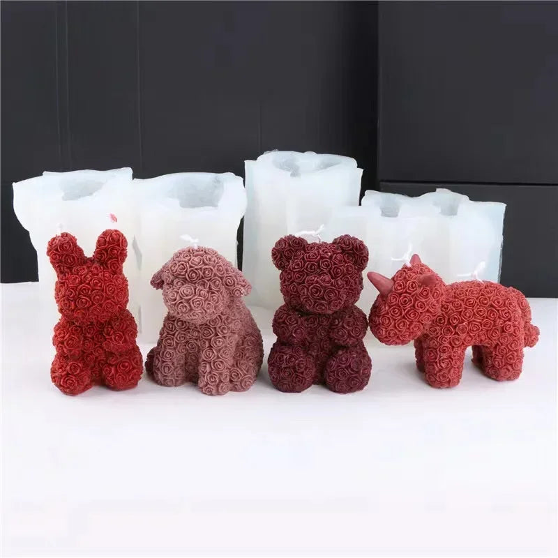 3D Rose Bear Silicone Candle Mold DIY Gift
