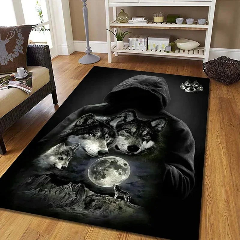 Wolf Moon Pattern Non-Slip Area Rug