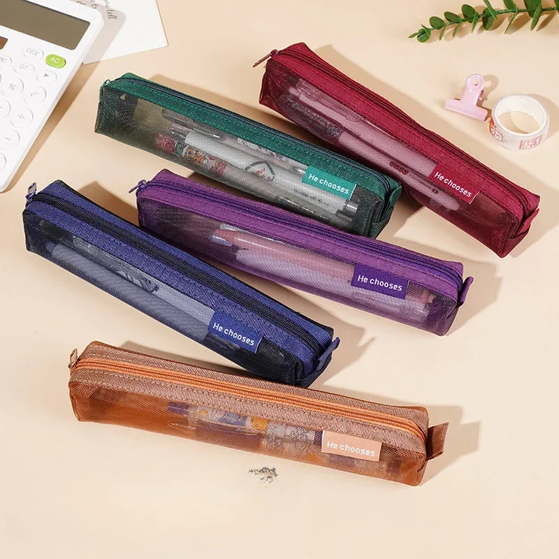 Mesh Transparent Zipper Pencil Case