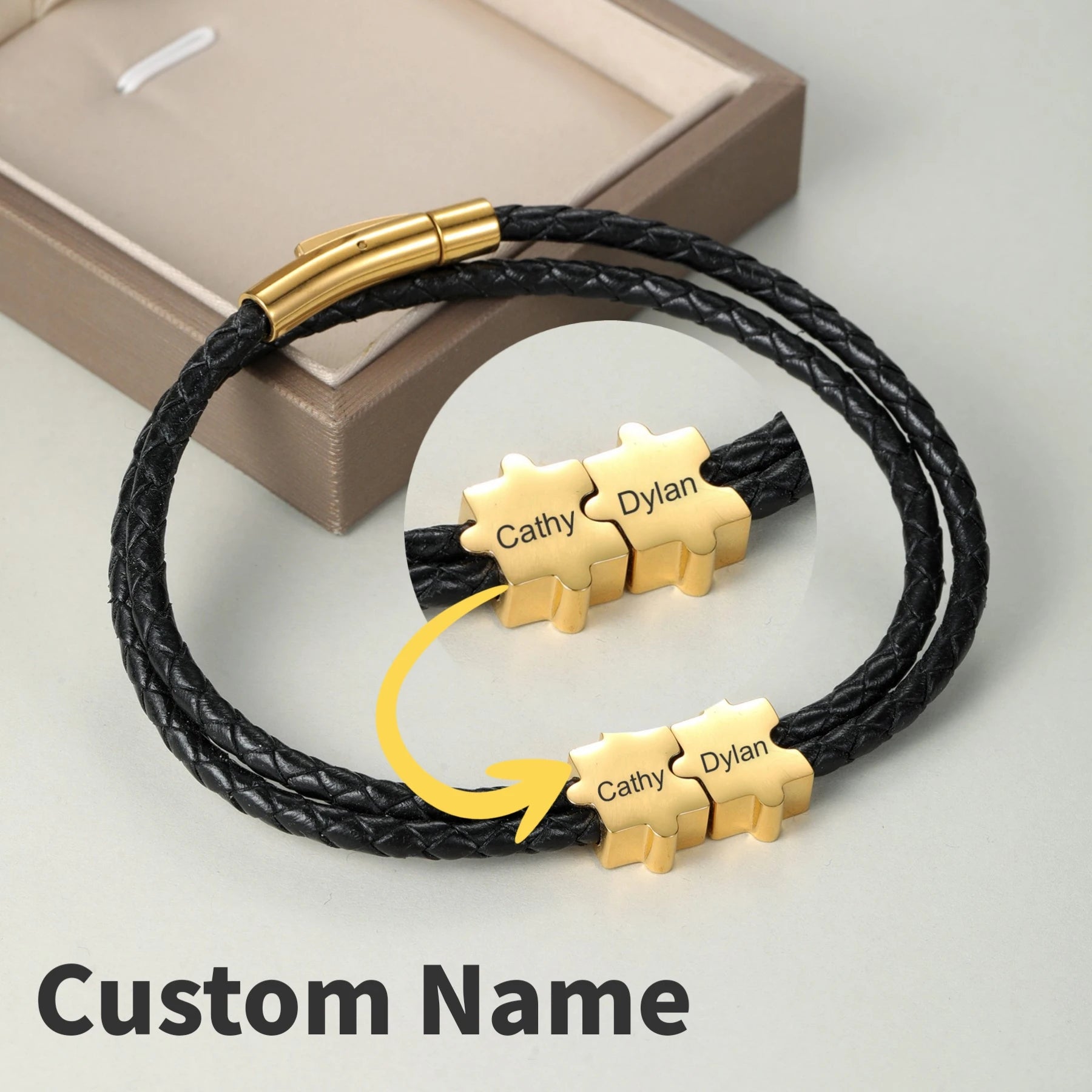 Custom Name Puzzle Leather Braceletdea