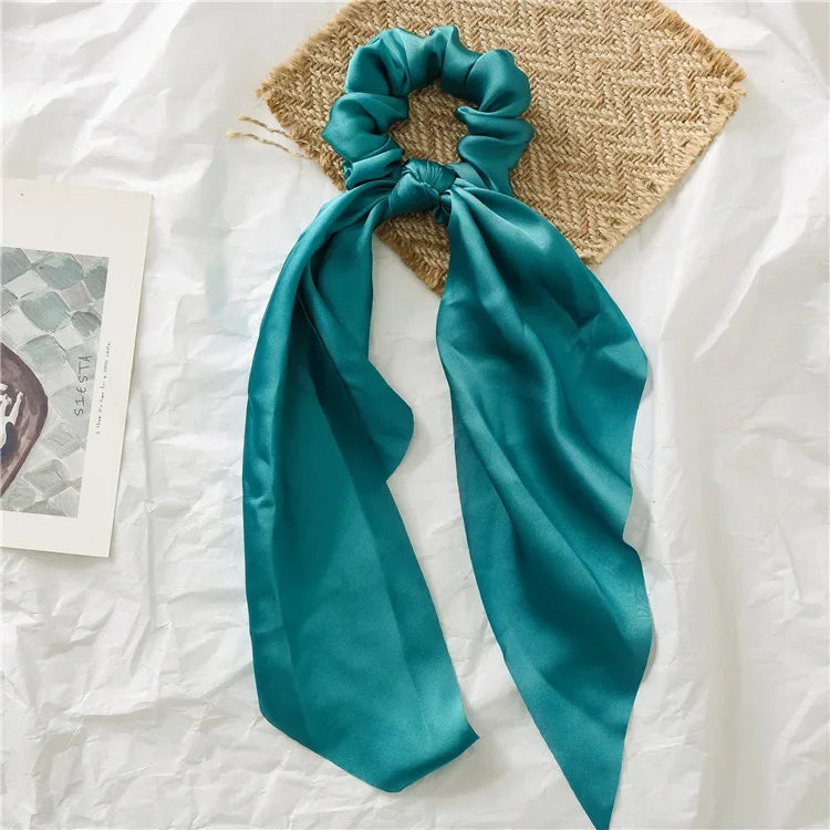 Sweet Long Ribbon Satin Bow Scrunchies