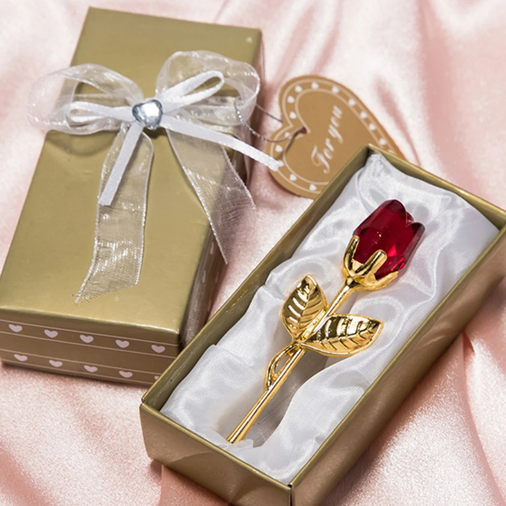 Crystal Glass Rose Box Wedding Gift Set