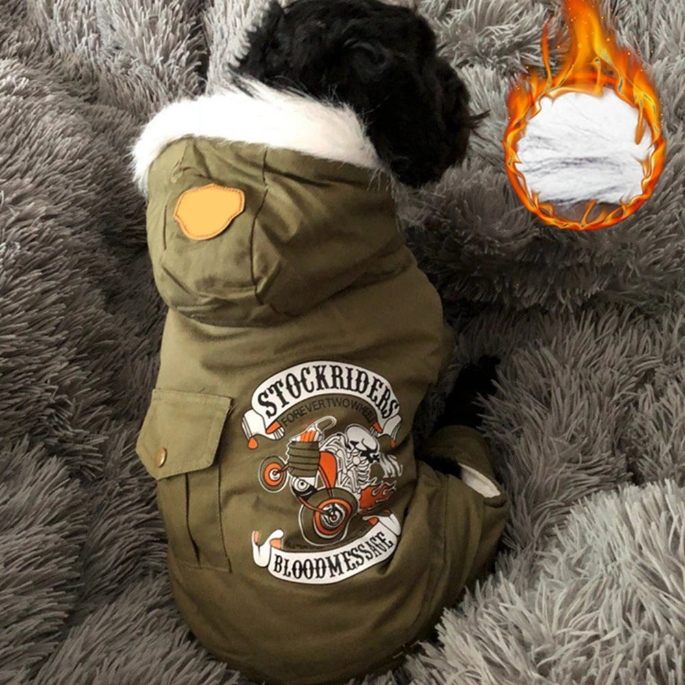 Hooded Driver-Style Dog Winter Jumpsuit