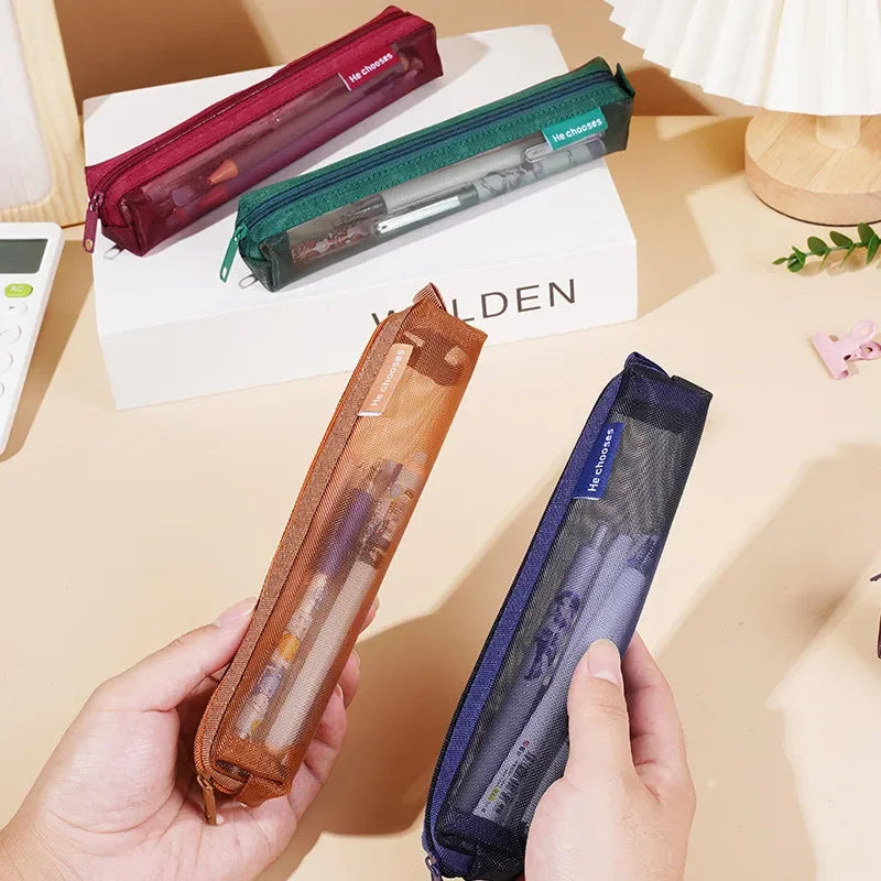 Mesh Transparent Zipper Pencil Case