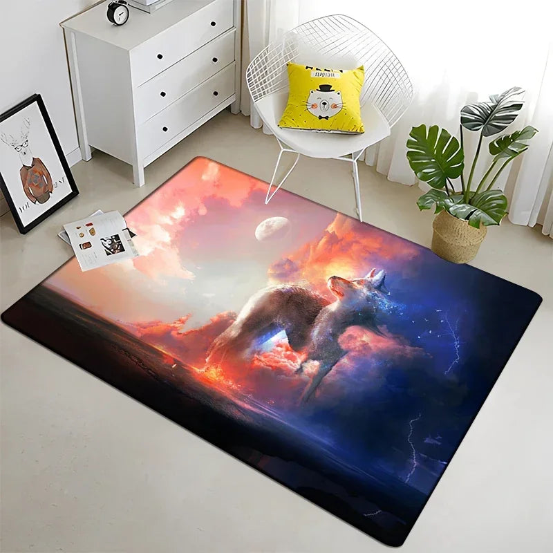 Wolf Moon Pattern Non-Slip Area Rug