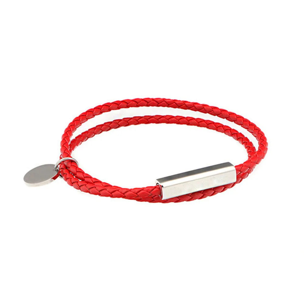 Engraved Heart Magnetic Leather Bangle