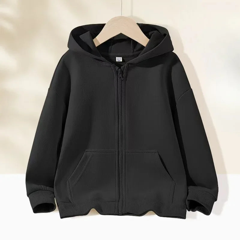 Kids Solid Color Zip Hoodie 2025