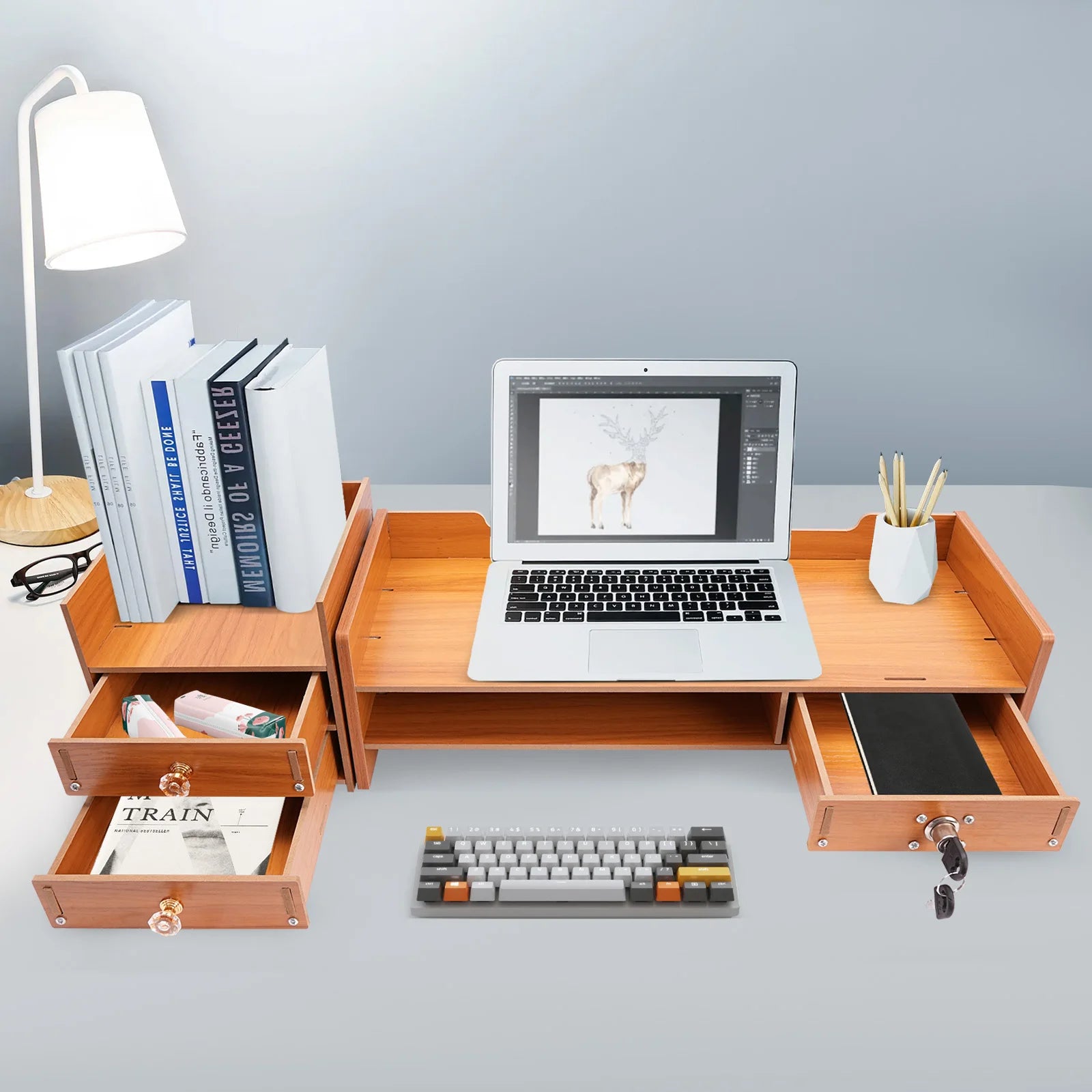Tabletop Monitor Stand with Drawers