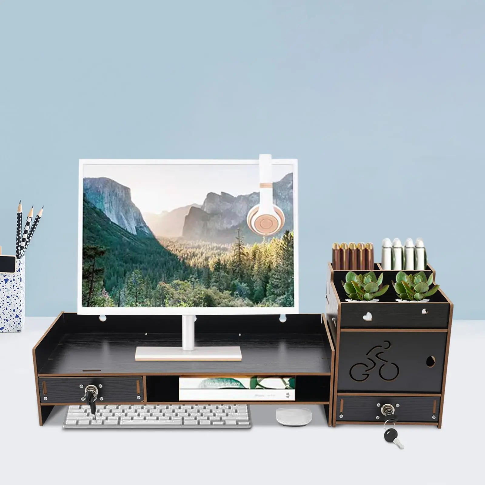 Wood Monitor Stand with Drawers