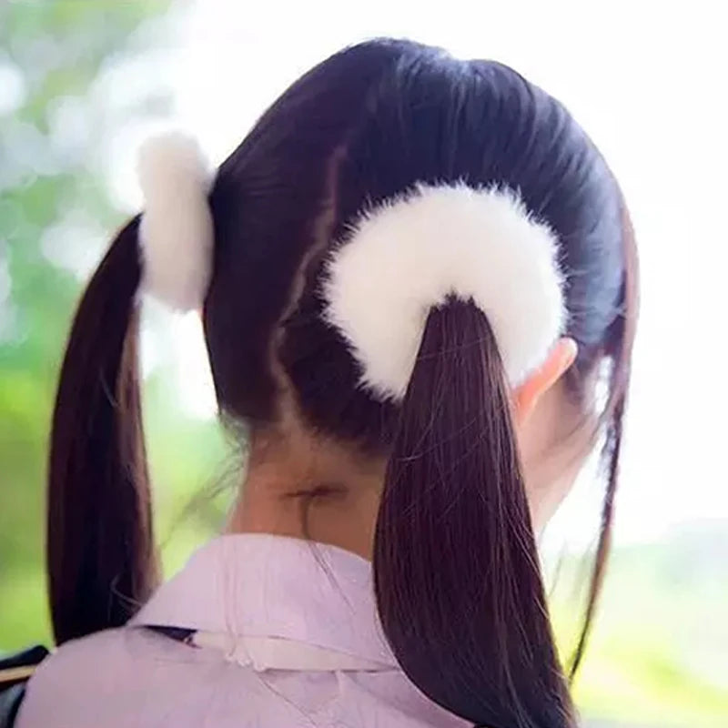 2Pcs Baby Girls Plush Elastic Hair Bands