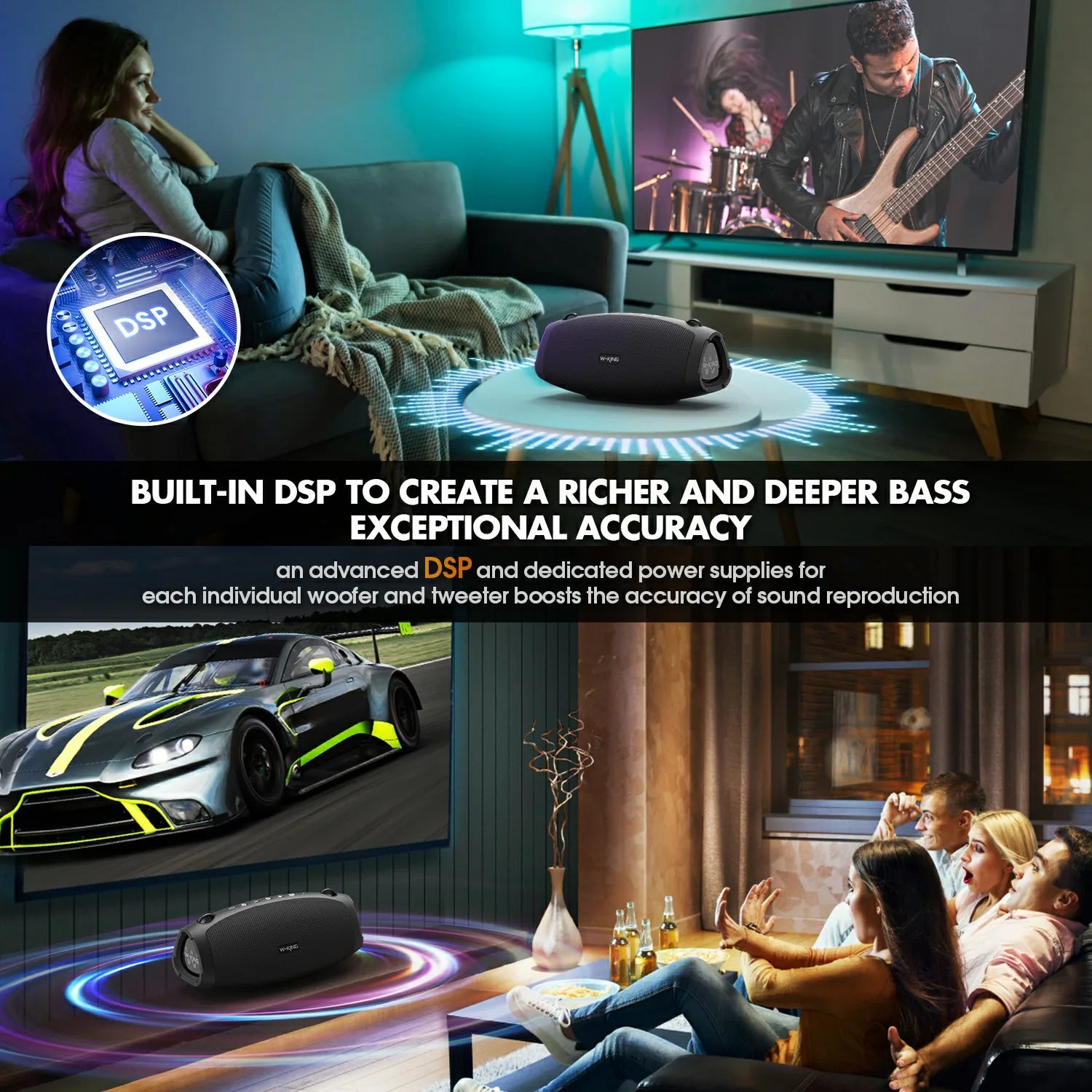 Tragbare Bluetooth-Boombox W-KING 70 W