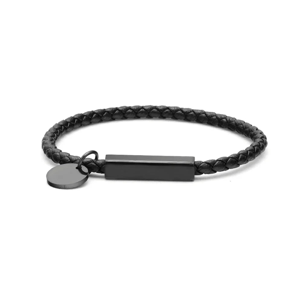 Engraved Heart Magnetic Leather Bangle
