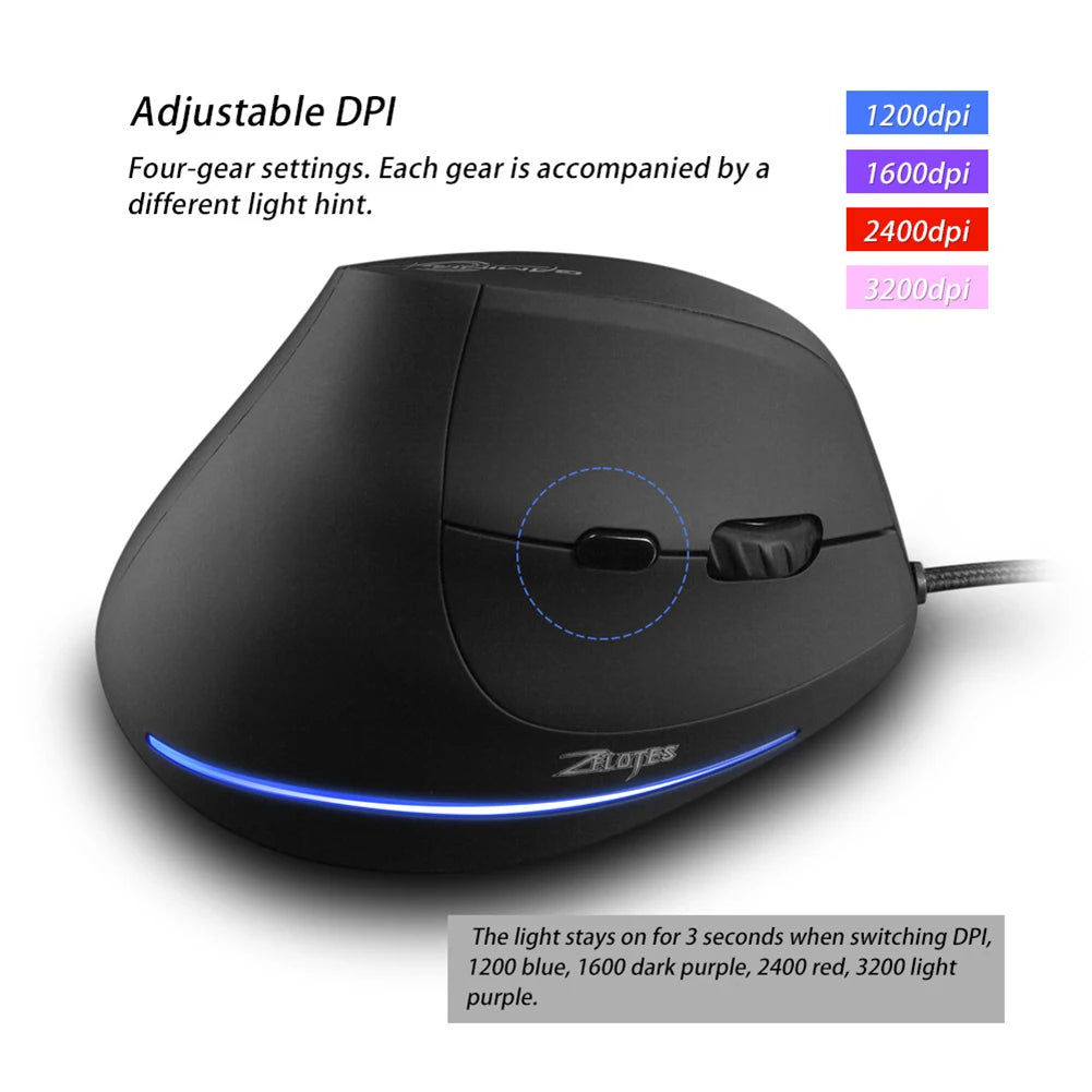 ZELOTES T20 Vertical Gaming Mouse 3200DPI